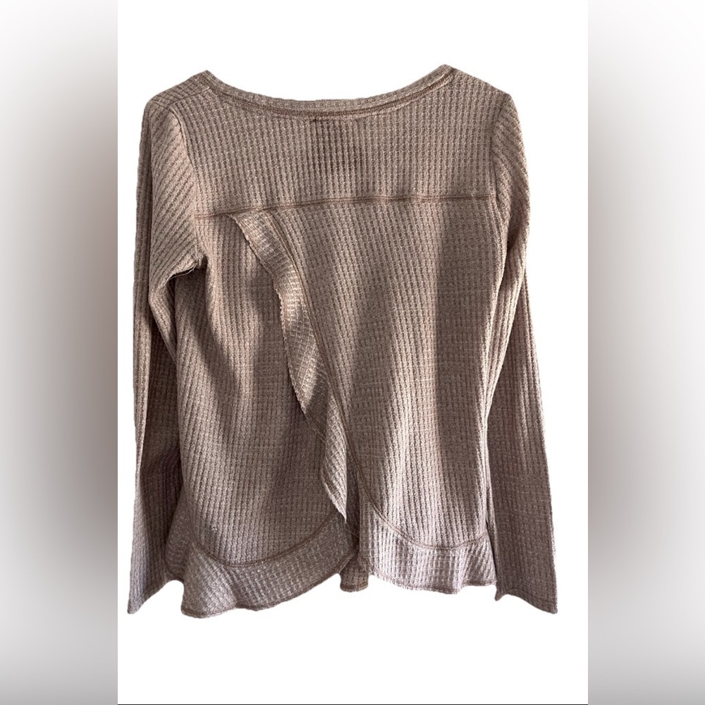 Anthropologie Saturday Sunday Wendy Waffle Knit Tunic Top Women XS Tan Ruffle - Picture 2 of 4